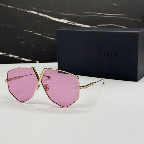 NEW VALENTINO VLS-115C OVERSIZED PINK TITANIUM SUNGLASSES VALENTINO V-HEXAGON - Picture 1 of 12